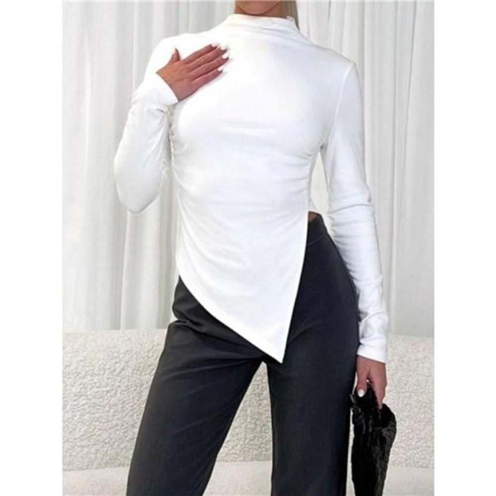 Asymmetrical Hem Mock Neck Top - Picture 5 of 5